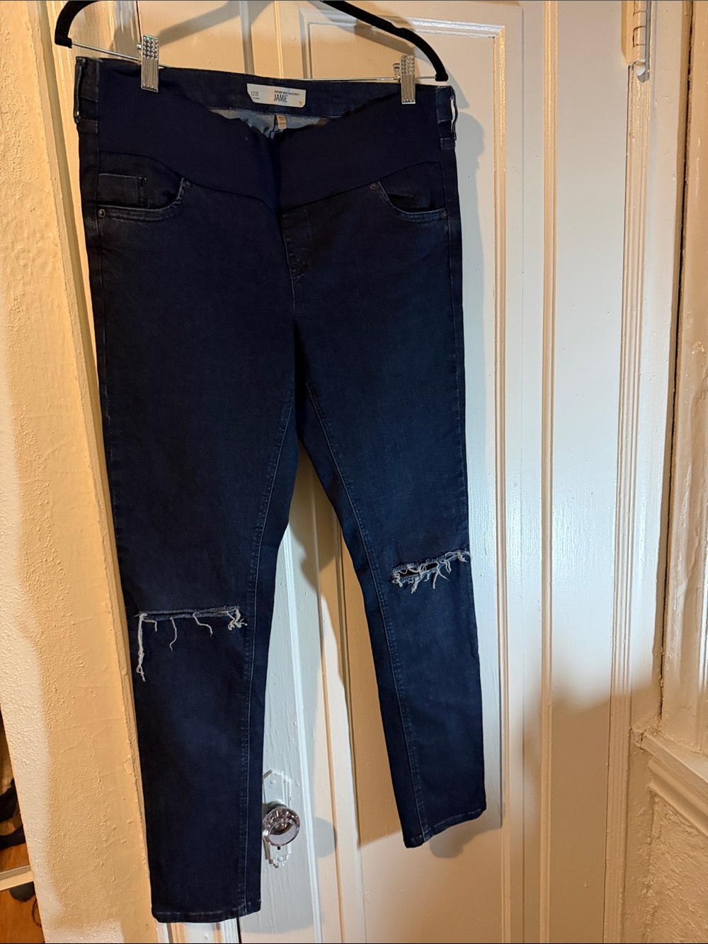 Topshop Dark Navy Skinny Jeans with Knee Rips Maternity